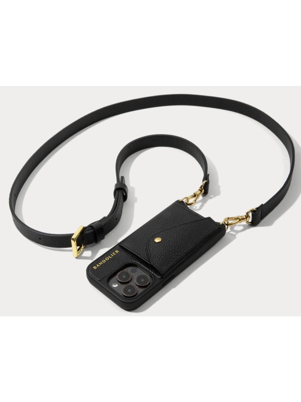 Bandolier Black Pebbled Leather Crossbody iPhone Pro 15 Case Wallet